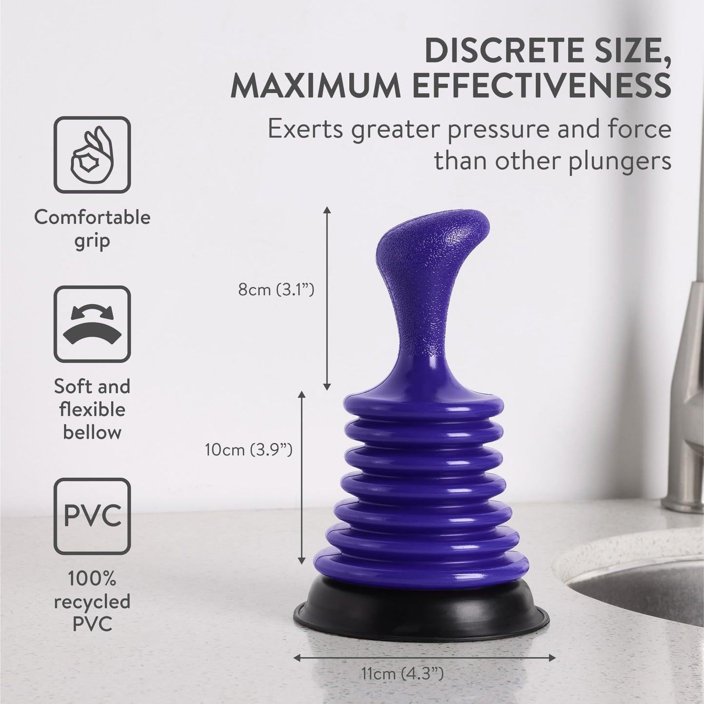 Luigi's Mini Sink Plunger - Shower Drain Clog Remover - for Clogged Drain in Kitchen, Bathroom, Baths, Waste Pipes - Heavy Duty, Powerful Toilet Plungers with Bellows