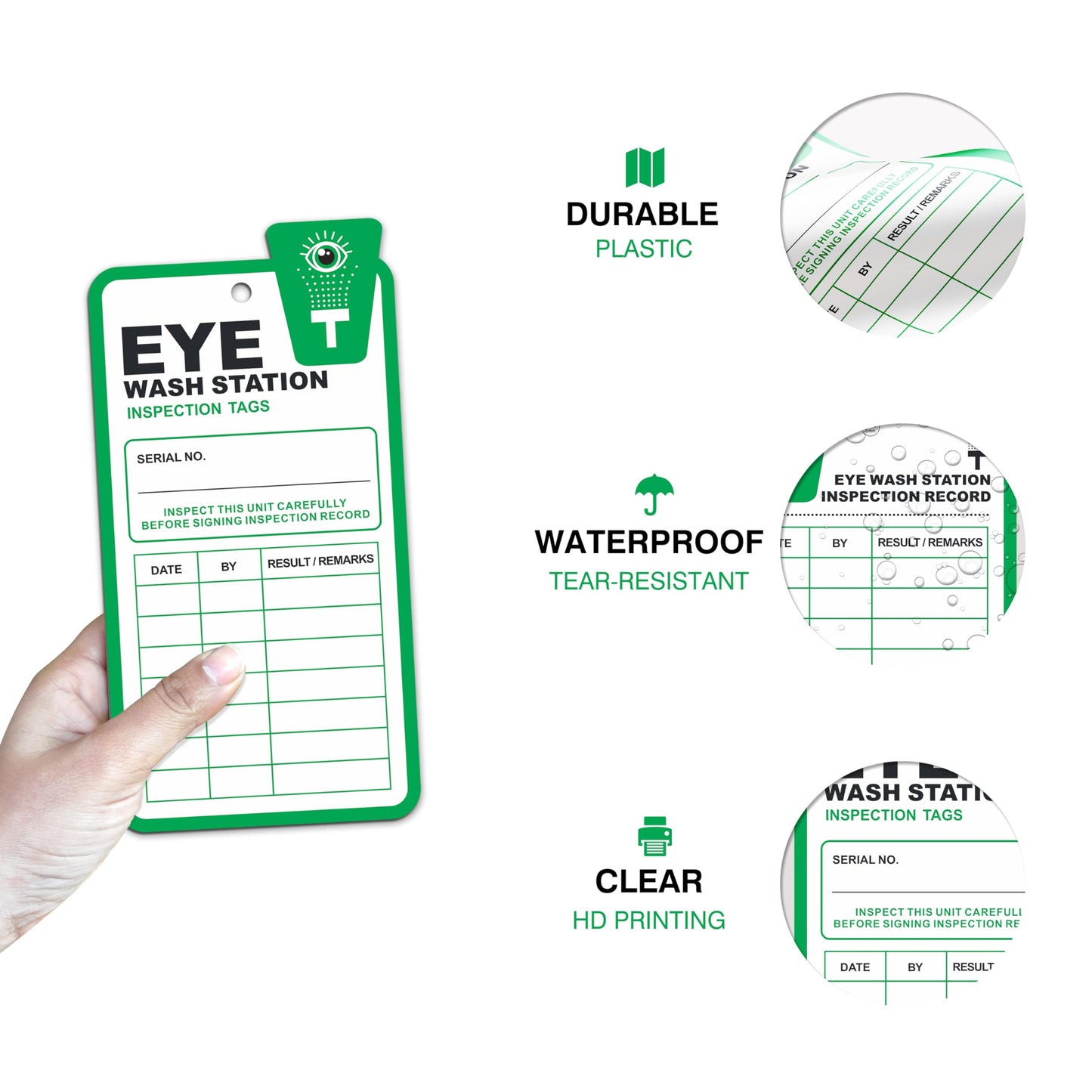 Legend Eye Wash Station Inspection Tags - 50 Pack, RP-Plastic, OSHA Approved, Waterproof
