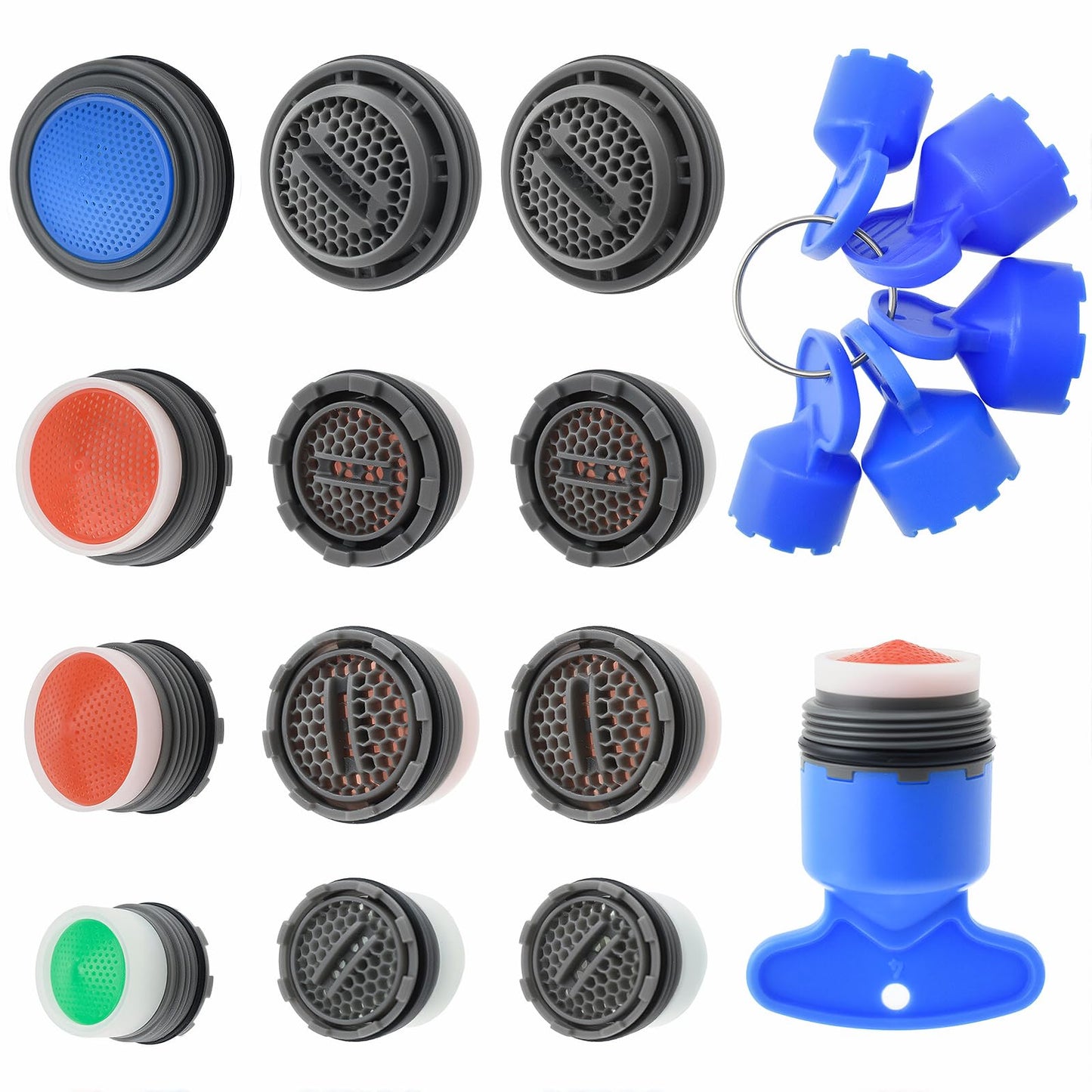 MILYARD 12 Pcs Faucet Aerator Replacement for Sink with 5 Pcs Wrenches Removal Tool M16.5 18.5 21.5 24 mm for Bathroom, Kitchen Sink