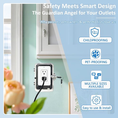 PILISPARK Child Proof Outlet Lock Box with 2 Durable Keys - Heavy Duty Safety Cover for Baby Proofing, Tool-Free Installation, More Space for Large Plugs Universal Fit Socket Protector (1Pack, Black)