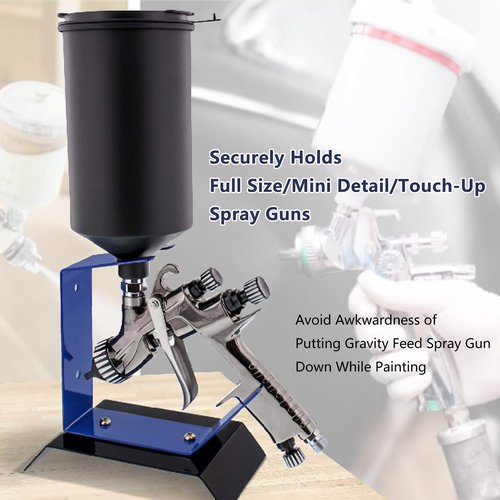 Heavy-Duty HVLP Spray Gun Stand with Magnetic Cup Holder, Wall/Desktop Gravity Feed Spray Gun Holder, Universal Fit for DeVilbiss, Fuji, Wagner, Anti-Rust & Adjustable for Car Painting & DIY (Blue)
