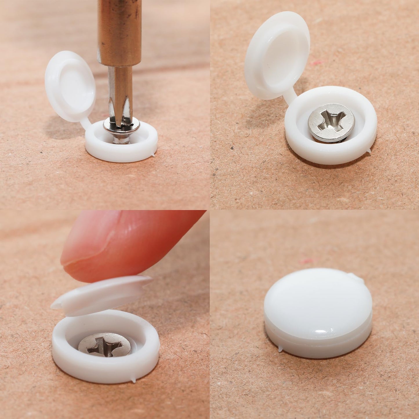 Pocoxll 100 White Plastic Hinged Screw Caps, Fold Screw Snap Covers Flip Tops for Decorative and Protective Use (Large)