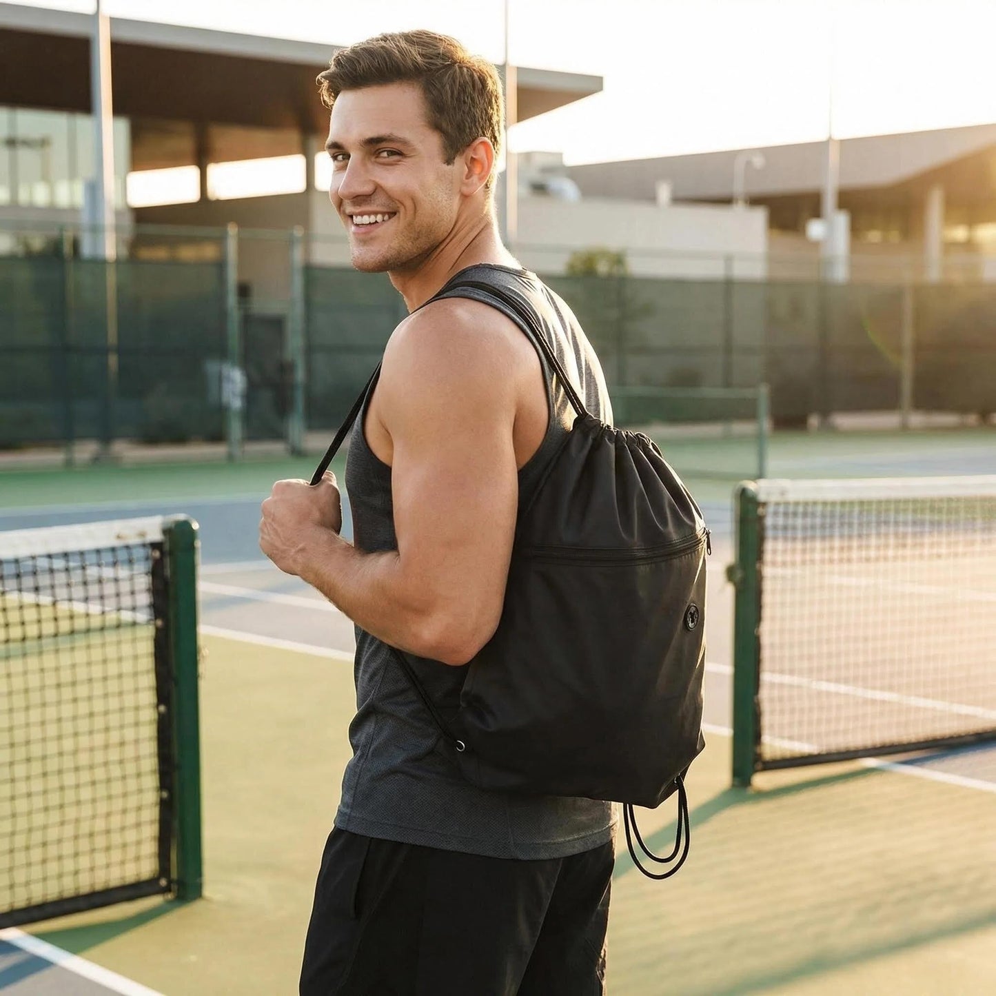 Drawstring Backpack, Waterproof Lightweight Foldable Gym Sack with Wide Shoulder Straps, Large Capacity Daypack for Work, School, Sports, Hiking, Travel, Durable Packable Bag