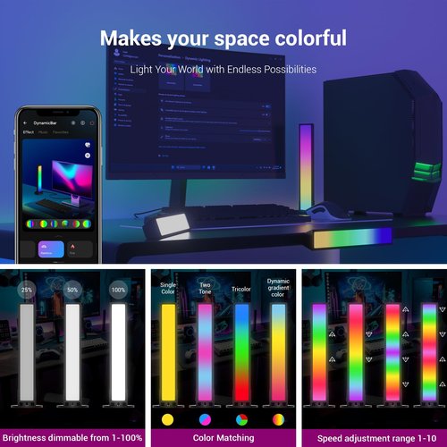 FairyNest Gaming LED Light,Windows 11 Dynamic Lighting&App Controlled RGBW LED Light Bar,Music Modes, USB Powered,Rainbow Light for Entertainment, Monitor Backlight for Desk&Room Decoration (1pc)