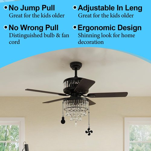 4 Pcs Black Ceiling Fan Pull Chain 13 Inch Fan and Bulb Pattern Ornaments Cord Extension Pull Chain Extension Beaded Ball Fans Strings Decorative Ceiling Light Chains Pulls Pendant Extender