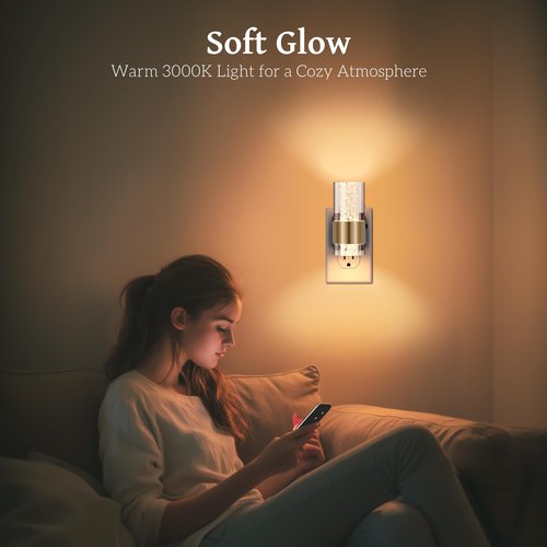 Wildley Led Night Light, Night Lights Plug into Wall Lights Plug in with 0-100LM Adjustable Brightness,3000K Nightlights with Dusk to Dawn Sensor for Bathroom Hallway Stairway 2 Pack