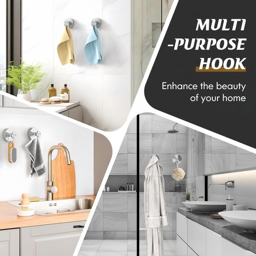 BBLING Suction Cup Hooks, Heavy Duty Damage-Free Towel Hooks for Bathroom, Kitchen, Shower, Glass, Mirrors, Tiles (Black, 4pcs)