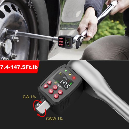 ANPUDS 1/2" Digital Torque Adapter, 7.4-147.5 Ft-lb/10-200 Nm, Digital Torque Wrench Converter with ±1% Accuracy, Preset Value, Data Storage, Buzzer & LED Indicators, 3/8'' & 1/4'' Adapters for Car