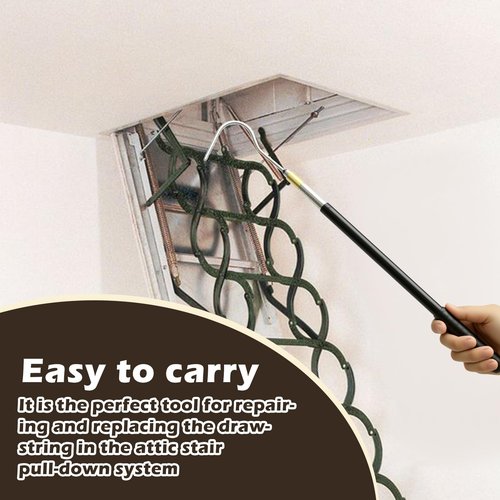 MABCIRY Stainless Steel Attic Pull System Hook Set with Handle Screw, Ladder Pull down System Kit, Brass Ring for Roof Inspections Attic, Ceiling Access Parts Tool