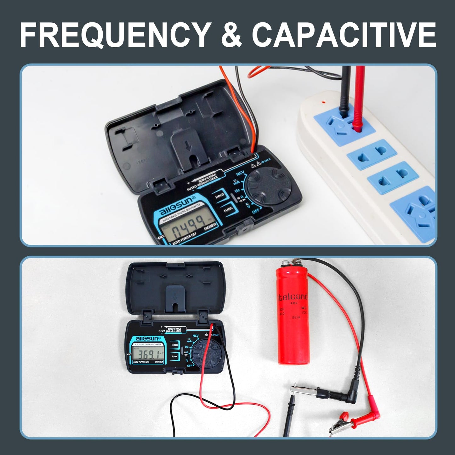 ALLOSUN Digital Multimeter Pocket Size DC AC Voltage Current Tester NCV Ohm Capacitance Frequency Diode and Continuity Test Auto Range (EM3085A (Upgraded))