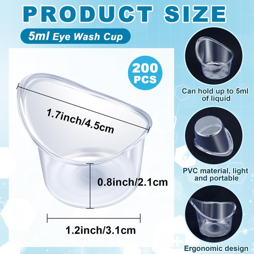 Teenyyou 200 Pcs 5ml Eye Wash Cup Disposable Eye Wash Cups Plastic Measuring Cup Portable Cleaning Cups for Rinse and Flush
