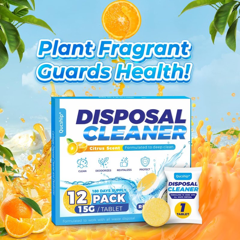 Qucship Garbage Disposal Cleaner Tablets - 12 Pack, XXL Foaming Disposal Cleaner - Powerful Deep Cleaning & Grease Remover, Septic Safe Kitchen Sink Drain Care for Maintenance