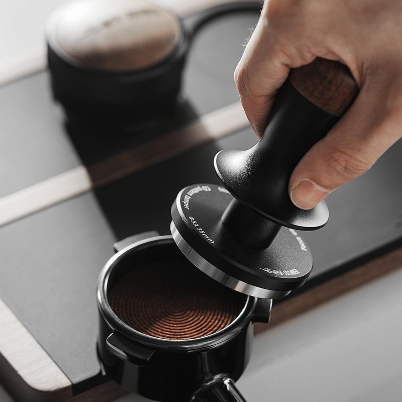 MHW-3BOMBER 54mm Espresso Tamper, Double Spring Loaded Tamper, Self Leveling without Tilting, 53mm Coffee Tamper with Wood Cover, 53.35mm Ripple Base, T7127