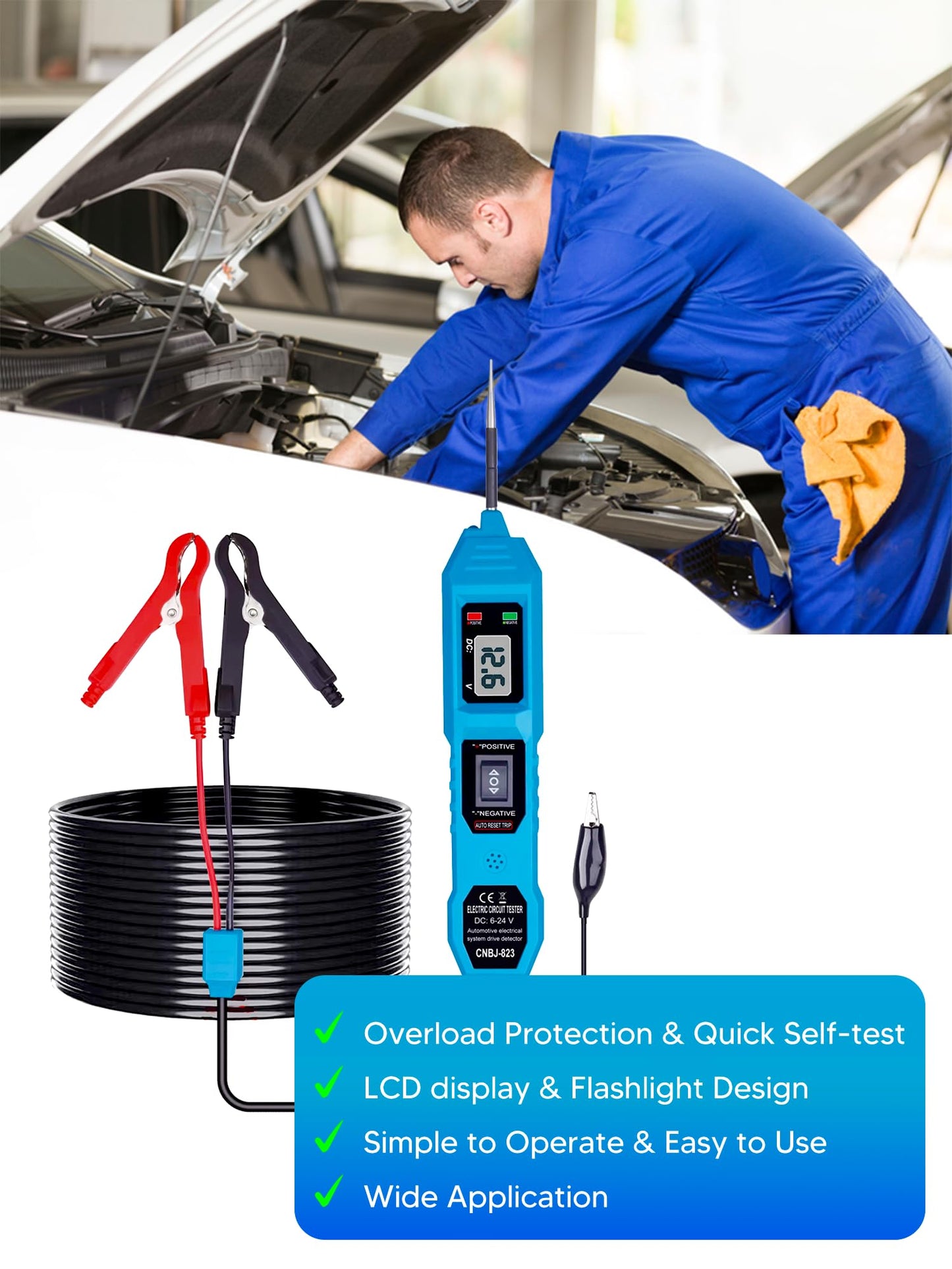 Chazcool 6-24V DC Circuit Tester Automotive, Power Circuit Probe Tester, Test Light, Voltage Tester, Automotive Short Circuit Breaker Finder Electrical Tools