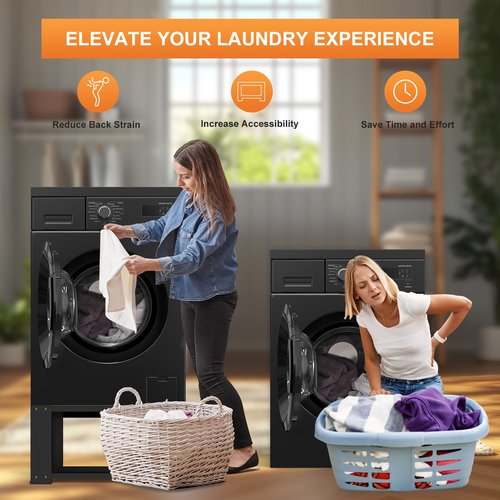 SKM Laundry Pedestal for Washer and Dryer 18" Height - Heavy Duty Steel Stand Riser Fits 27 and 28 Inch Washers and Dryers, 700lbs Capacity Universal Washing Machine Pedestal in Black