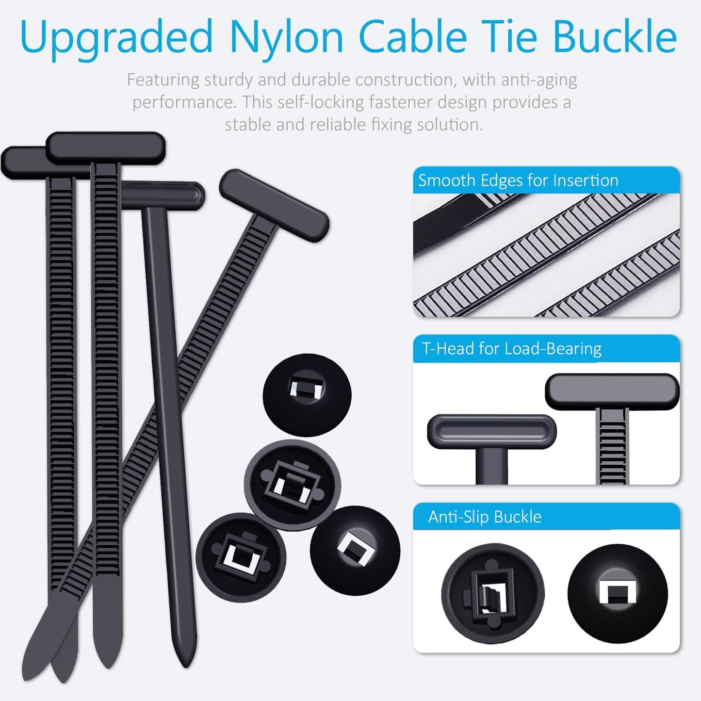2026 Upgraded Nylon Universal Cable Tie Buckle, Heavy Duty Self-Locking Rivet Zip Ties, Multifunctional Cable Tie Buckle for Car Daily Repair, Home, Office, Garden, Workshop(30Pcs)