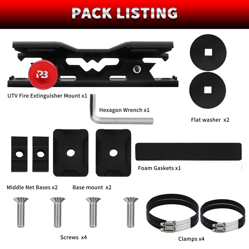 PLUSBEAM CNC Aluminum Quick Release Fire Extinguisher Mount Molle Panel, Fire Extinguisher Mount Kit with 4 Adjustable Clamps for Vehicles (Black)
