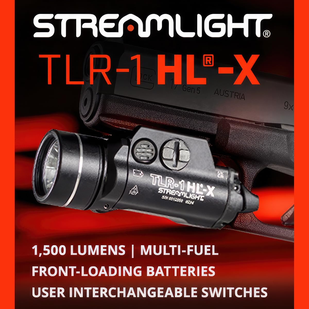 Streamlight 69501 TLR-1 HL-X USB 1500-Lumen 15000 Candela Rechargeable Rail-Mounted Tactical Weapon Light with Specific Compatibility Rail Locating Keys, Black