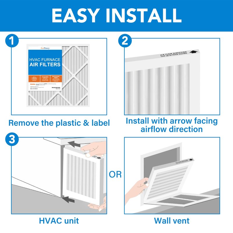 LotFancy 20x20x1 Air Filter MERV 13 4-Pack, Actual Size: 19.75"x19.75"x0.75", Electrostatic Pleated HVAC Furnace Air Filter, Captures Pet Dander Smog Smoke
