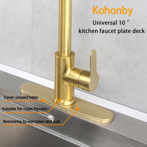 Kohonby Hole Cover Deck Plate Escutcheon 10 Inch for Bathroom or Kitchen Sink Faucet Single Hole Stainless Steel Brushed Gold Faucet Deck Plate