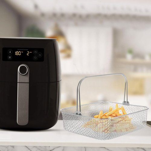 Air Fryer Basket, Air Fryer Accessory 5.8QT 6QT Mesh Basket with Handle, Square Stainles Steel Steamer Basket Replacement for 6QT Instant Vortex Air Fryer, Fit for Instant Vortex Plus, Phillips XXL