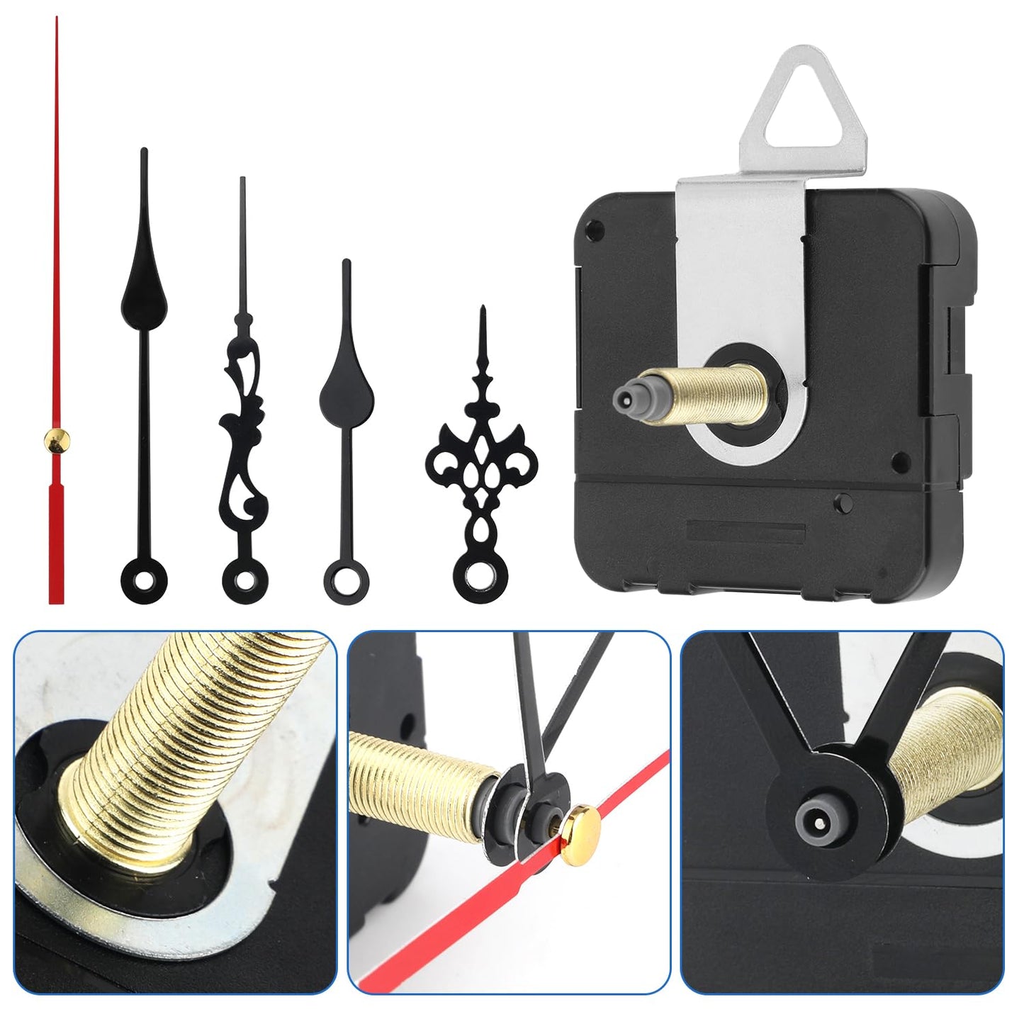 Gosknor Wall Clock Repair Kit, 1.26 Inch Quartz Long Shaft Clock Movement Replacement Mechanism Timepiece Repair Kit with Second/Minute/Hour Hand Parts
