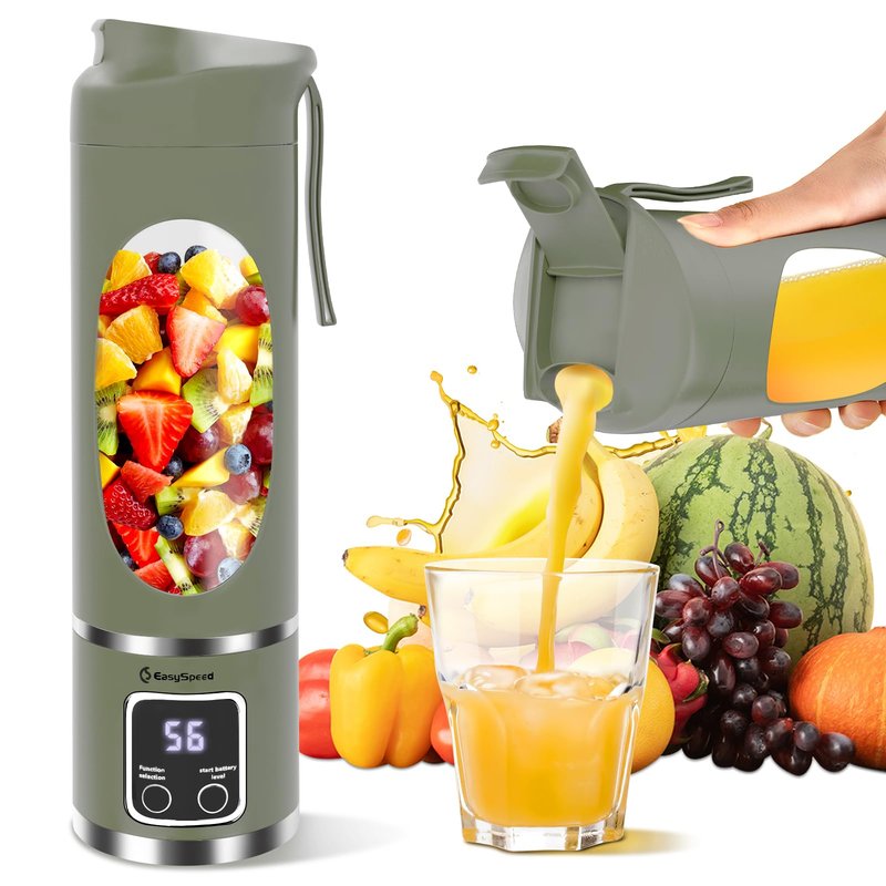 EASYSPEED Portable Blender Electric USB-C, 500ML Personal Juicer for Shakes, 12 Blades, 1500mAh Rechargeable, BPA Free, 18oz Small Blender with Leakproof Lid & Sip Spout, Mixing, Compact