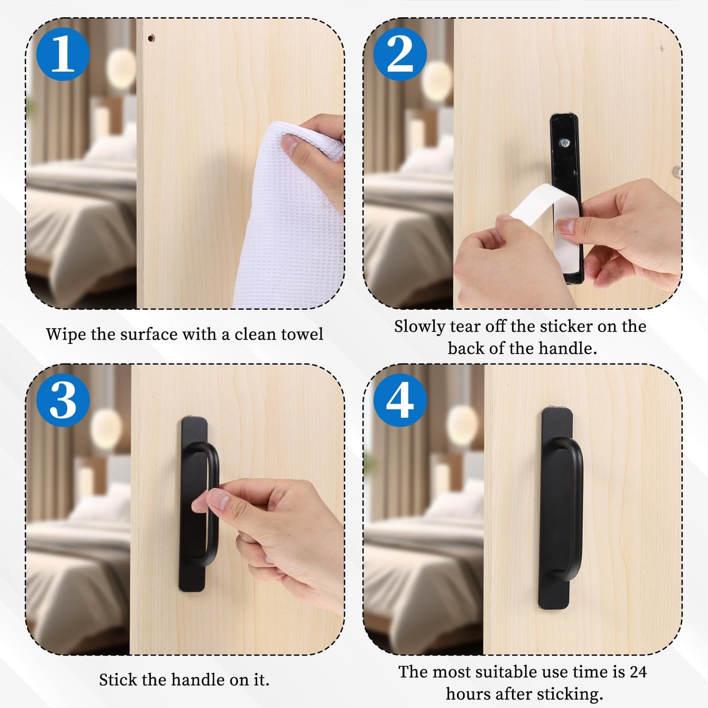 SynHHergyx 2pcs Stick on Cabinet Handles, Black Adhesive Cabinet Handle Adhesive Handle Self Stick on Handles No Drilling for Cabinets Closet Glass Sliding Shower Doors Handle(5.83 Inch)
