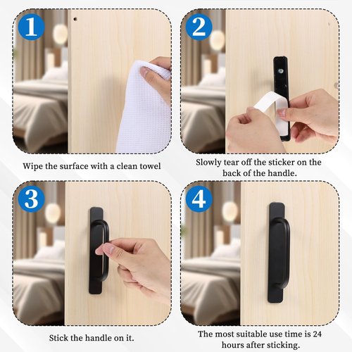 SynHHergyx 2pcs Stick on Cabinet Handles, Black Adhesive Cabinet Handle Adhesive Handle Self Stick on Handles No Drilling for Cabinets Closet Glass Sliding Shower Doors Handle(5.83 Inch)