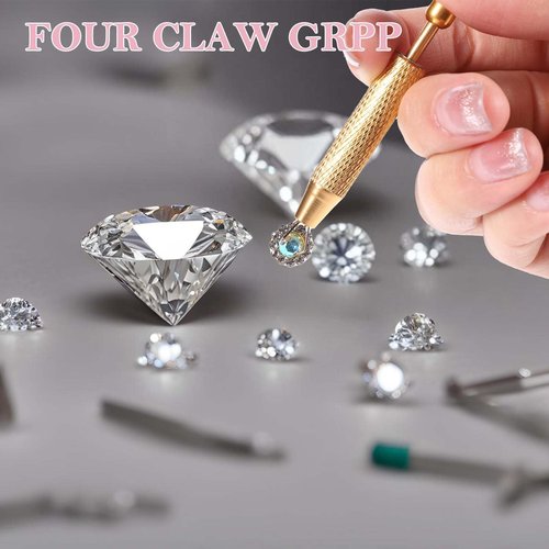 simarro 3-Piece Set of Perforated Ball Grabber, 4-Claw Stainless Steel Rhinestone Picking Tool, Mini Grabber Pen Tweezers, Electronic Component Perforation Auxiliary Pen, Diamond Pearl Gemstone