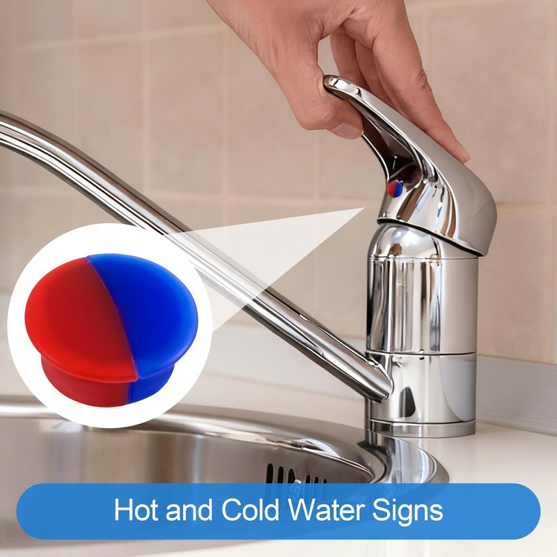 BEIQIYA 12pcs Red & Blue Hot and Cold Faucet Buttons, Faucet Index Buttons for 6.7-7mm Holes, 0.34 Inch Diameter Teperature Sign Replacement Caps for Bathroom Kitchen Shower