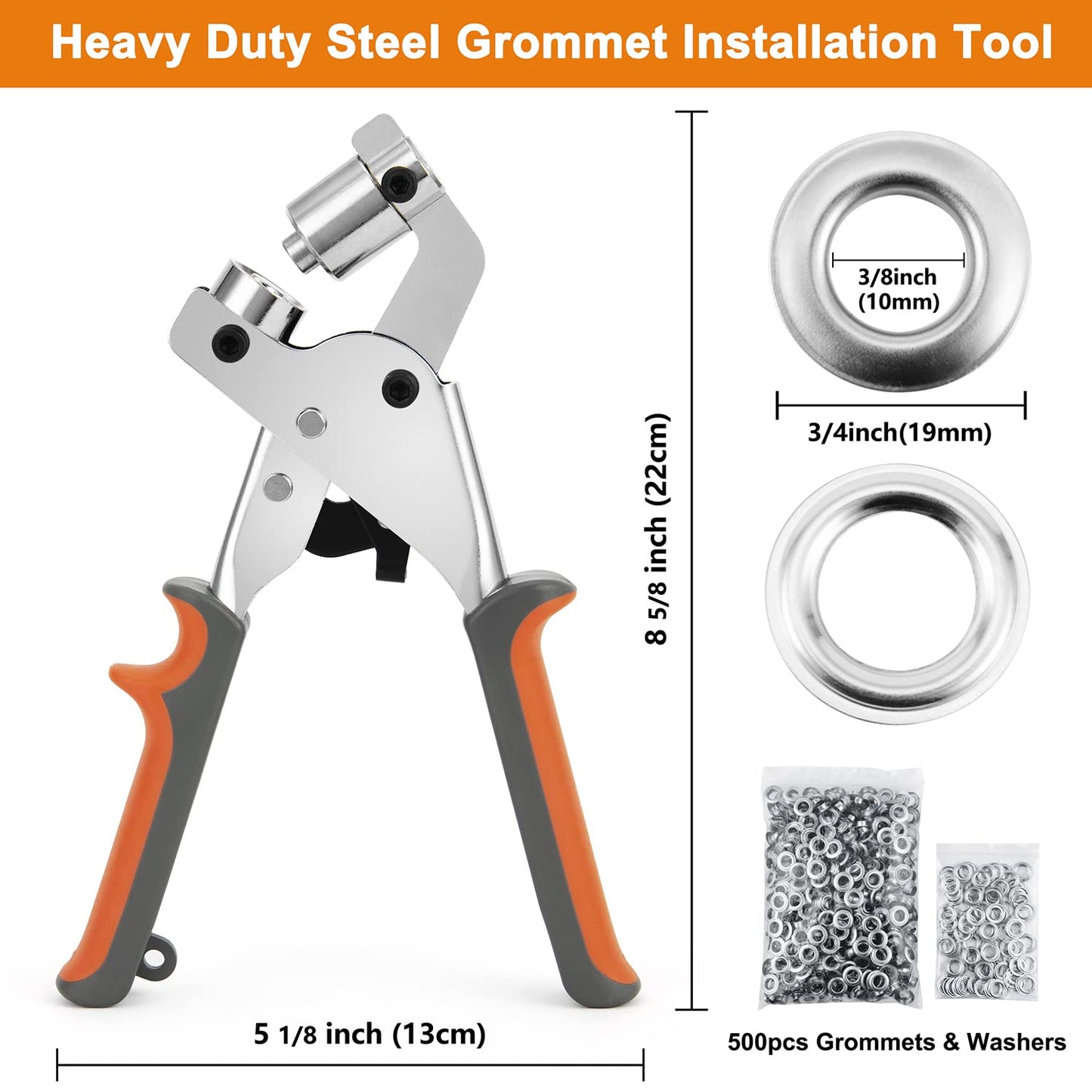 Grommet Tool Kit Eyelet Plier: IMLIKE Handheld Puncher Set with 500pcs 3/8 inch (10mm) Silver Grommets, Manual Eyelet Kits Press Machine for Banner