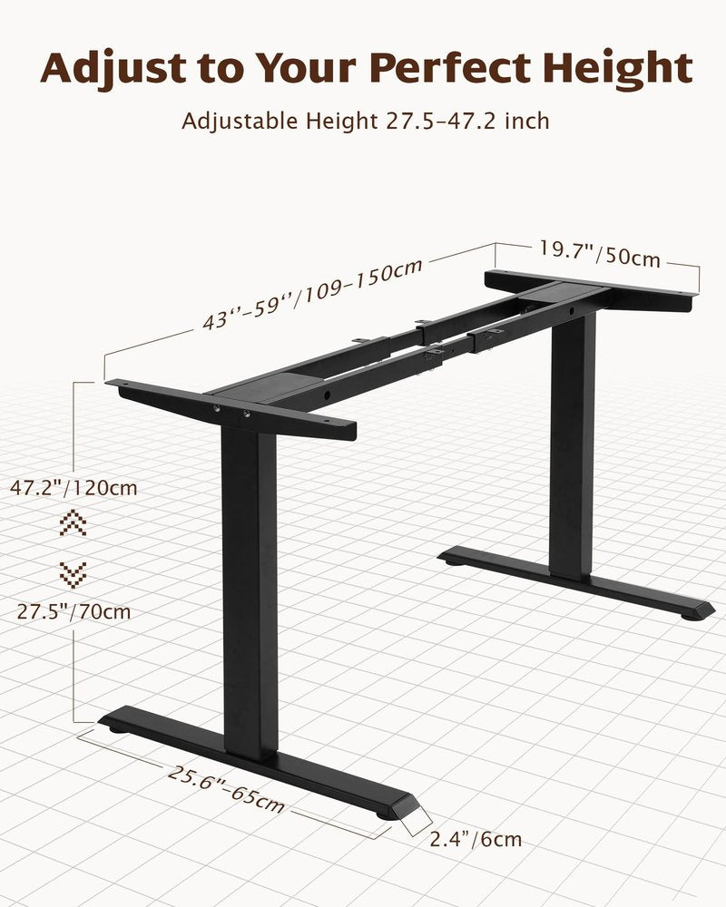 TOPSKY Dual Motor Electric Standing Desk Frame, Height Adjustable Sit Stand Base for Home Office, Fits Table Tops up to 70.8 x 31.5 Inch, 225 lb Capacity (Black, Without Stand)