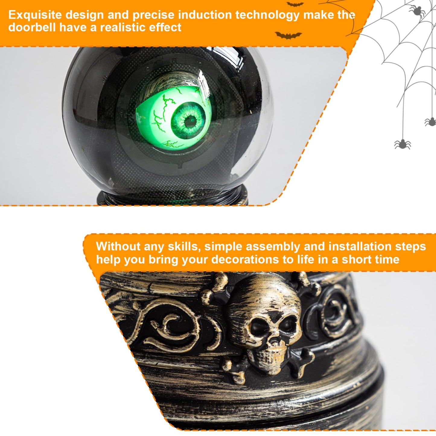XUEYEGONGJI Halloween Doorbell, Moving Eyeballs Electric Doorbell with Sensor & Skull Base, Funny Scary Halloween Tabletop Decorations Gift
