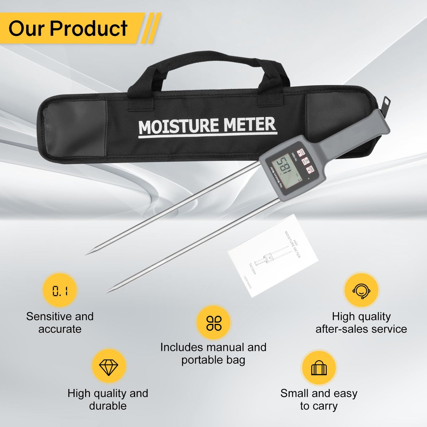 TK100H Portable Hay Moisture Tester, Precise & Fast Measurements Hay Moisture Meter With Probe, Moisture Tester Probe for Hay, Froage Grass, Leymus Chinensis, Alfalfa and Other Hays