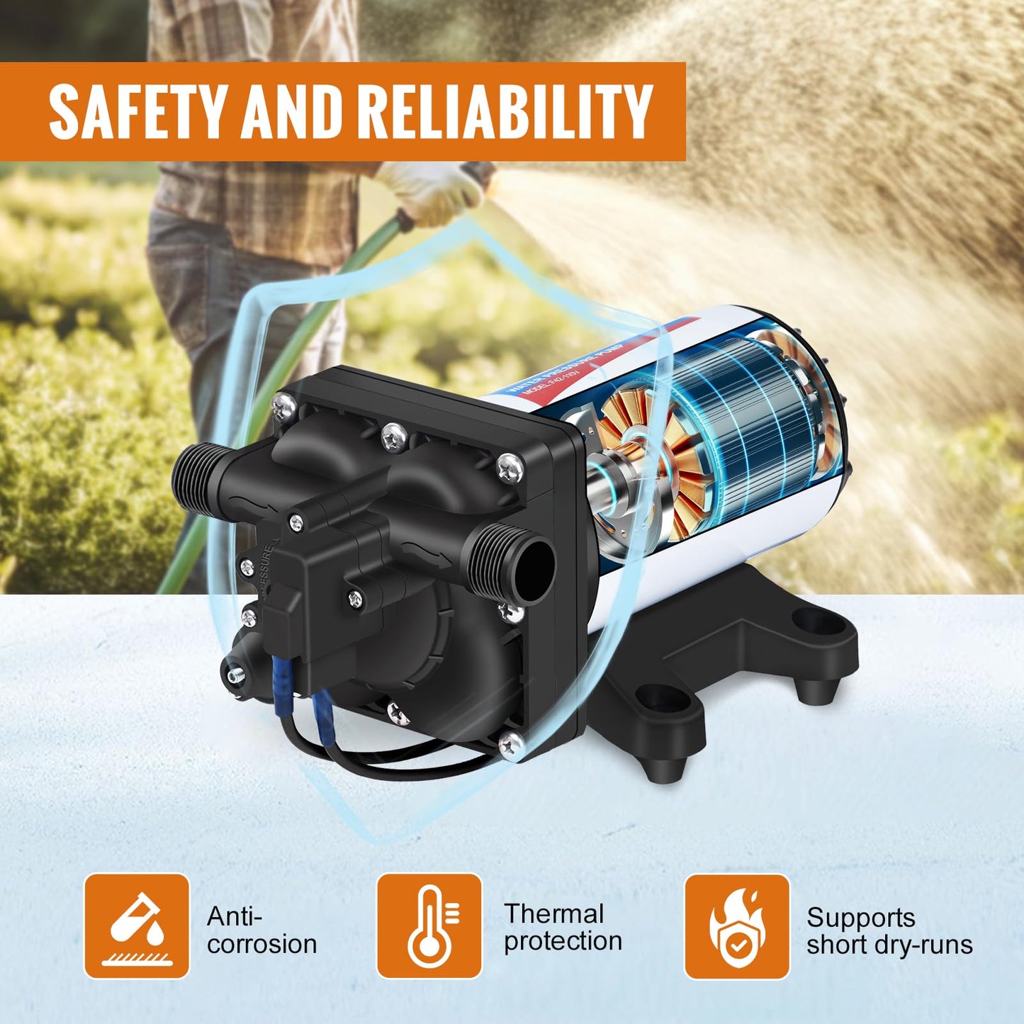 YOUNGTREE Electric Water Transfer Pump 110V AC 5.5GPM 70PSI, 110 Volt Water Pressure Diaphragm Booster Pump On Demand for Home Garden Irrigation Car Washing Rain Barrel Pool Drainage