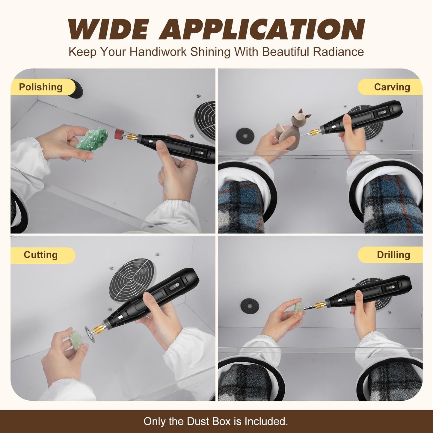 2 Holes Dust Box, Fully Enclosed Dust Cover Grinding Table Polisher Dust Box, Acrylic Electric Grinding Table Polisher Cover with Led Light & Fan For Table Polisher