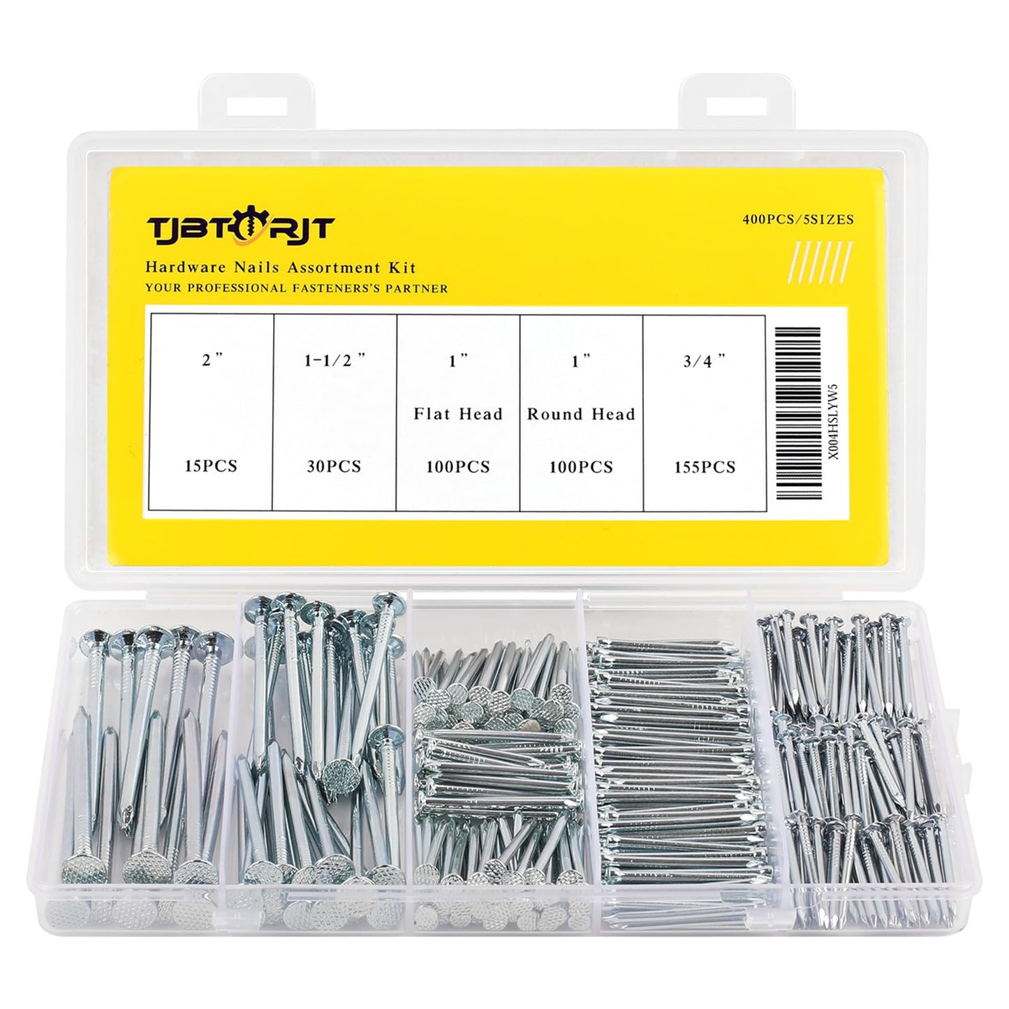 400PCS Nails for Hanging Pictures Hanging Nails for Wall Art Heavy Duty up to 2" Long, 5 Sizes Wall Nails for Hanging Small Nails Wood Nails Finish Nails Flat head Nails with Storage box