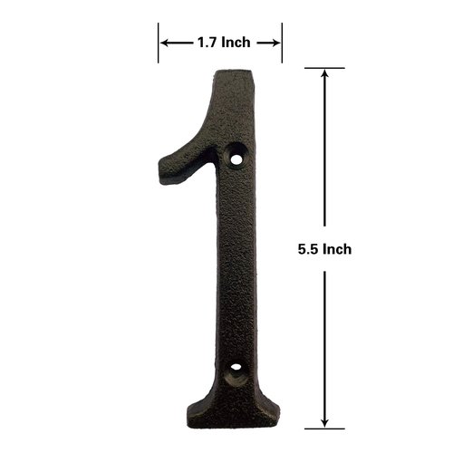 BetLight 5.5 Inch High Cast Iron House Number, Solid Home Address Numbers, Elegant Black Brown Finished, Easy Install With Matching Screws, Number 1