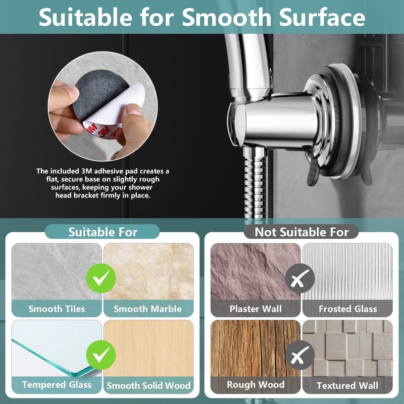 EAARSUO Handheld Shower Head Holder Suction, Removable No Drill Shower Wand Bracket Wall Mount, Vacuum Suction Cup Showerhead Holder Adhesive (1, Chrome)