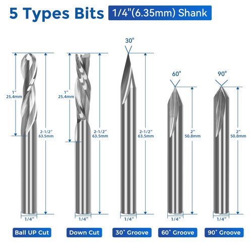 10-Piece CNC Router Bits Set, Carbide Multiple Uses Router Bits for Woodworking Detail Carving Resin Lettering Sign Making Trimming V Groove Engraving, with Storage Rack