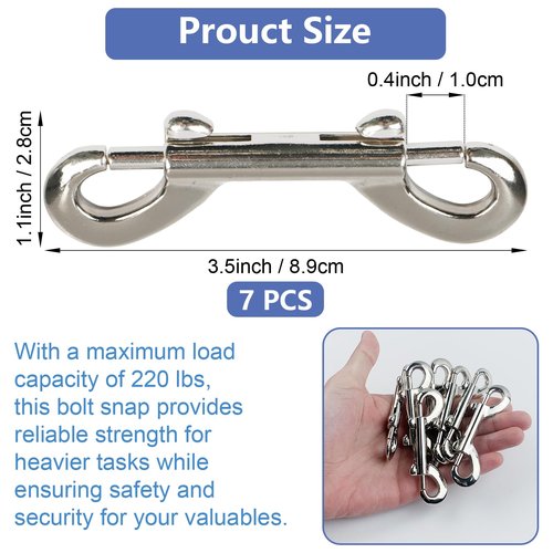 Double Ended Snaps 7PCS Silver Snap Hooks Zinc Alloy Trigger Metal Clip Double Sided Clips Heavy Duty Bolt Snap Double Sided Clips for Cats Dogs