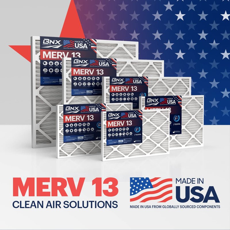 BNX TruFilter 20x25x1 MERV 13 (12-Pack) AC Furnace Air Filter - MADE IN USA - Electrostatic Pleated Air Conditioner HVAC AC Furnace Filters - Removes Pollen, Mold, Bacteria, Smoke