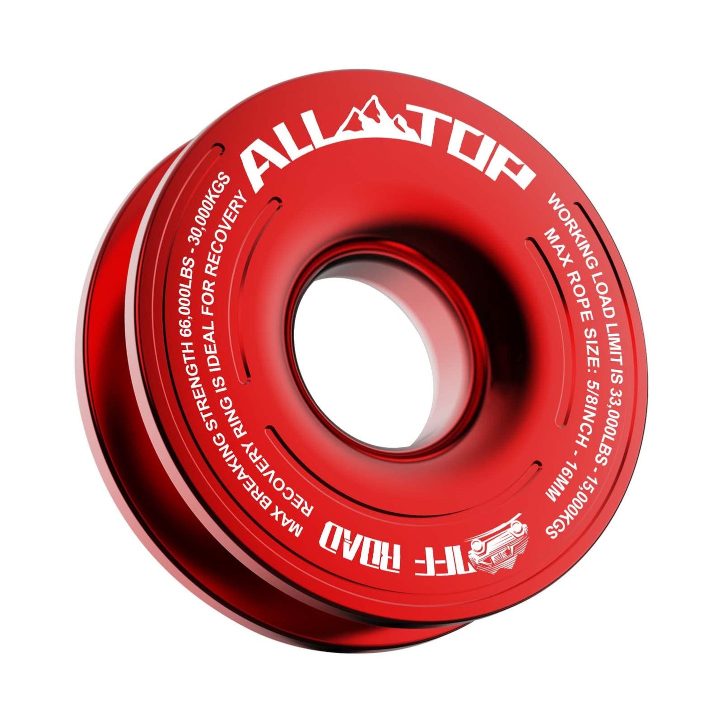 ALL-TOP Recovery Ring 66000 LBS Winch Snatch Towing Ring, Tackle Pulley System, Rope Retention Safety Strap Included, Red