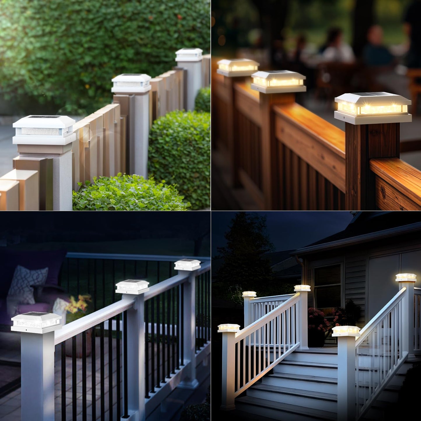 Brightever 4x4 Solar Post Cap Lights Outdoor, Waterproof Solar Powered Fence Post Lights for 5x5 Vinyl/Wooden, White Outside 16LEDs Warm/Cool Lighting Deck Light for Garden, Patio, Porch, 12-Pack