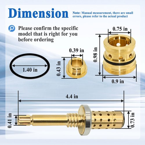 Ebrmeiwo 5-Sets TA-10 Flow Control Spindle and TA-4 Hot&Cold Seat with Gaskets, for Temptrol Shower Valves