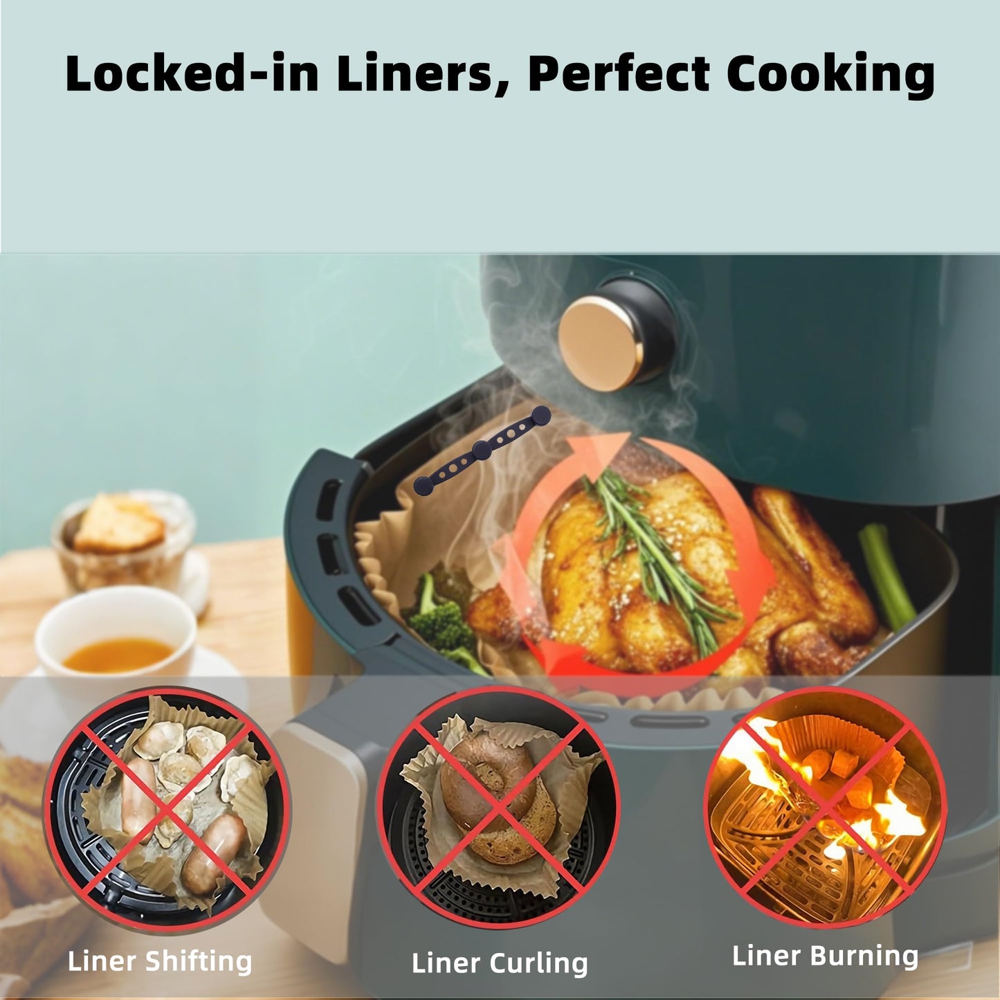 6Pcs Air Fryer Magnet Silicone Buckle for Holding Down Parchment Paper Liner,Keep Air Fryer Paper Liners in Place Prevent Burning (BLACK, 2Set 6Pcs)