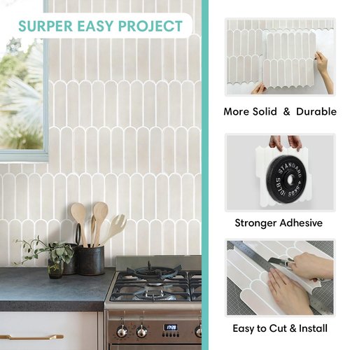 Commomy Thicker Peel and Stick Backsplash - 10 pcs of 12" x 12" - 3D Adhesive Peel and Stick Tiles Backsplash for Kitchen, Bathroom, Removable, Waterproof, Vinyl Wall Tile