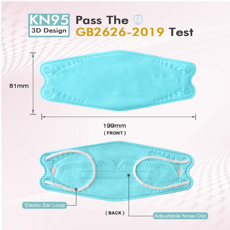 LEMENT KN95 Face Masks - 100 Pack Breathable Comfortable Disposable Masks For Adult, Filter Efficiency≥95%, Elastic Ear Loops, Blue