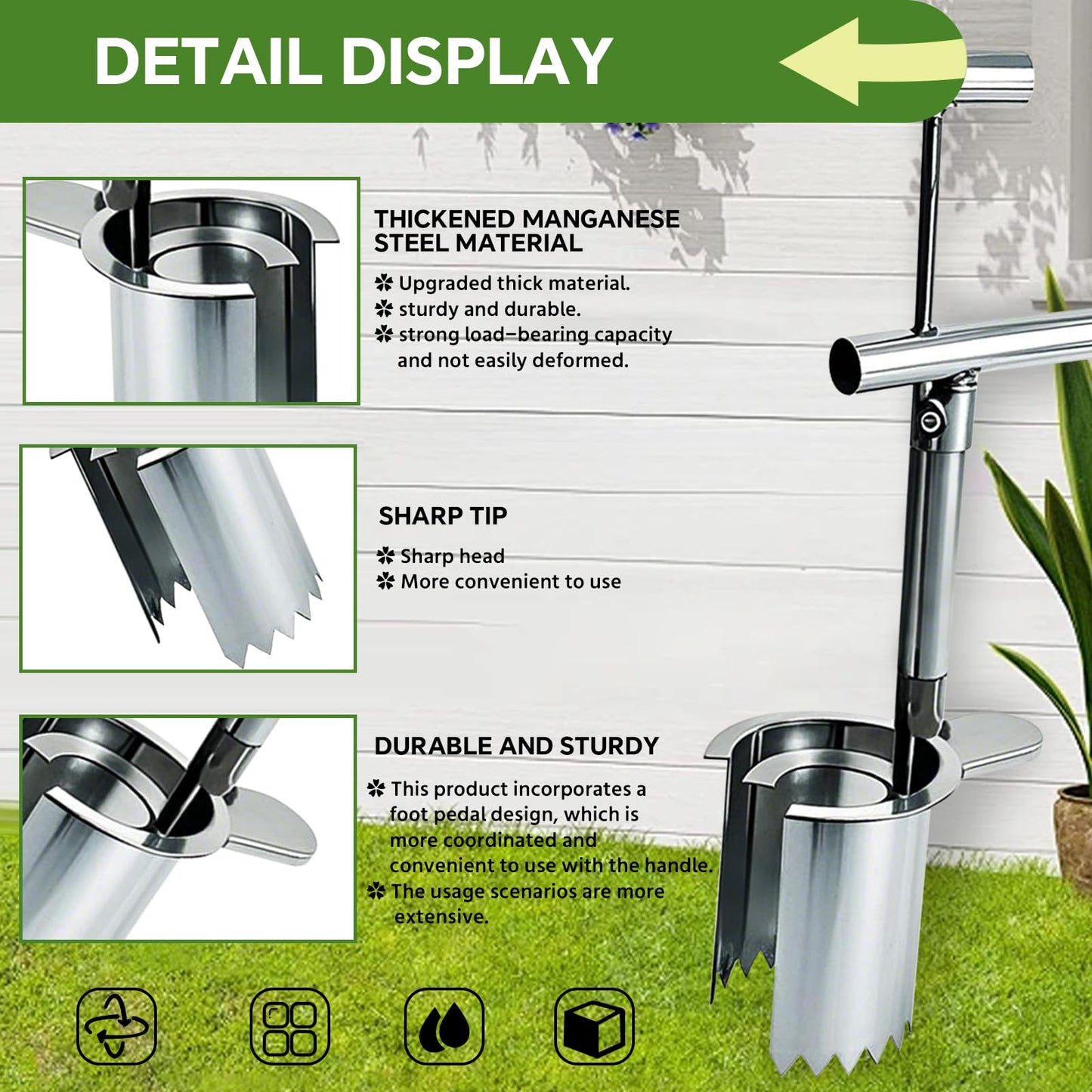 Bulb Planter Tool,new Stainless Steel plant seedling transplanter,Equipped with a foot pedal garden transplanter tool. Including plant support rods and twist ties,use for flowers fruit tree seedlings